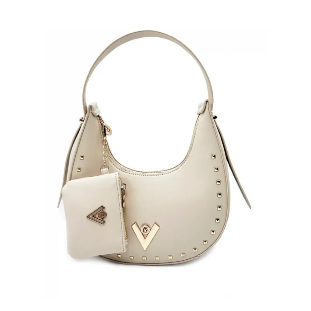 Valentino Orlandi Taupe with Gold Crescent Shoulder Bag